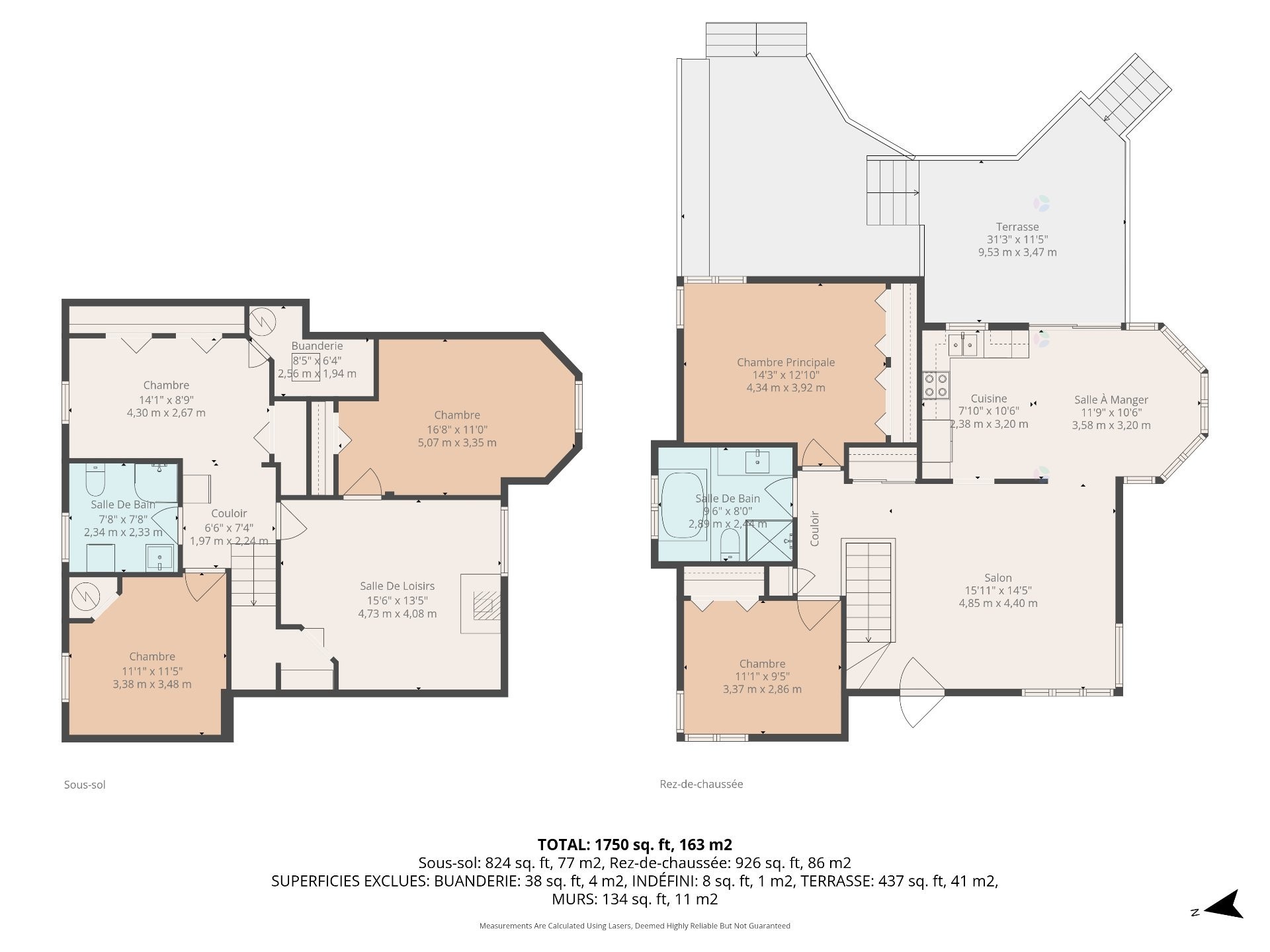 Floor plan — ground floor and basement, total 1,750 sq ft